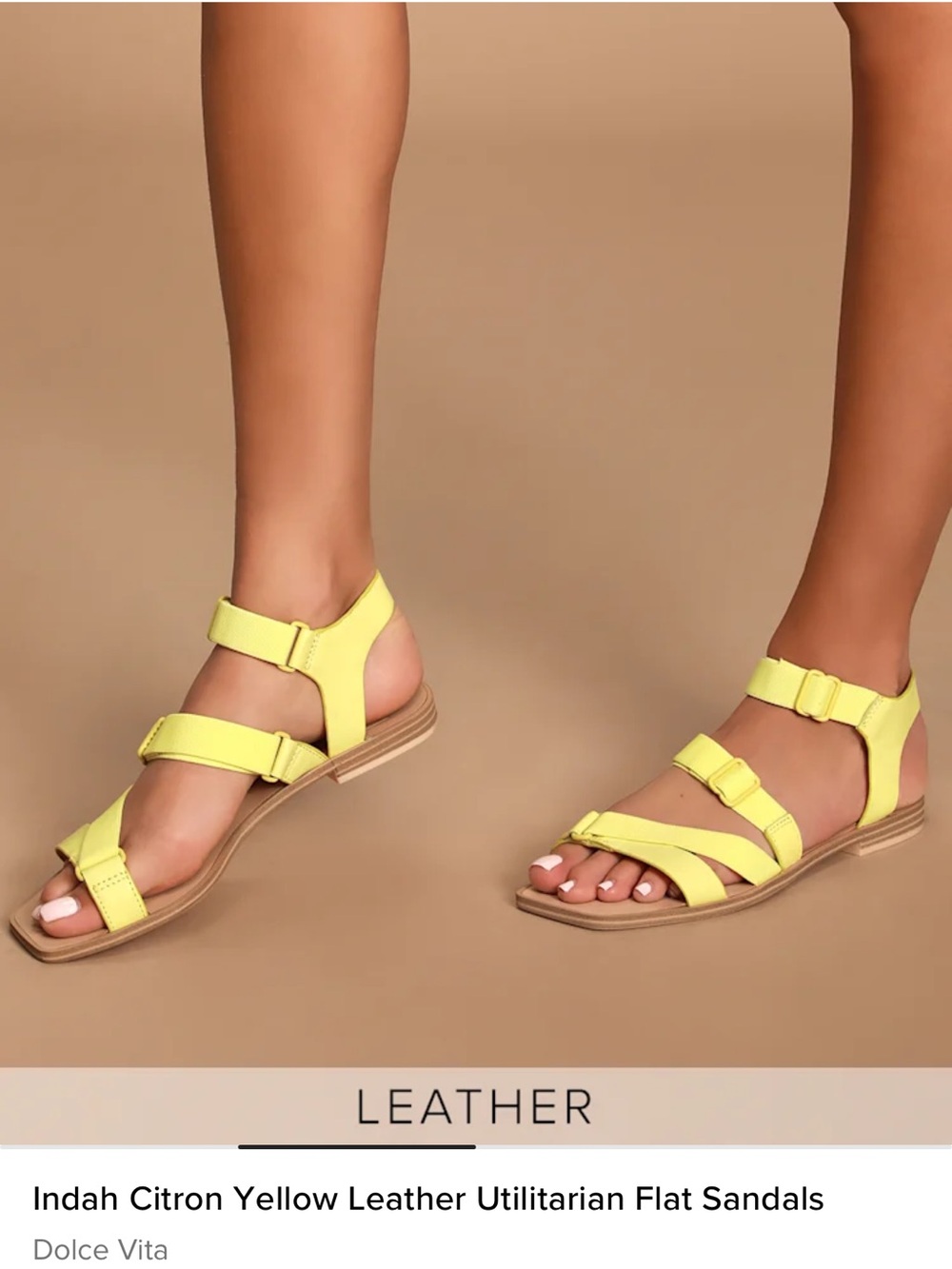Dolce Vita Citron Yellow Strappy Leather Flat Sandals